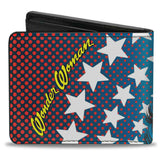 Bi-Fold Wallet - WONDER WOMAN Stars Face Halftone Blues Red Yellow White