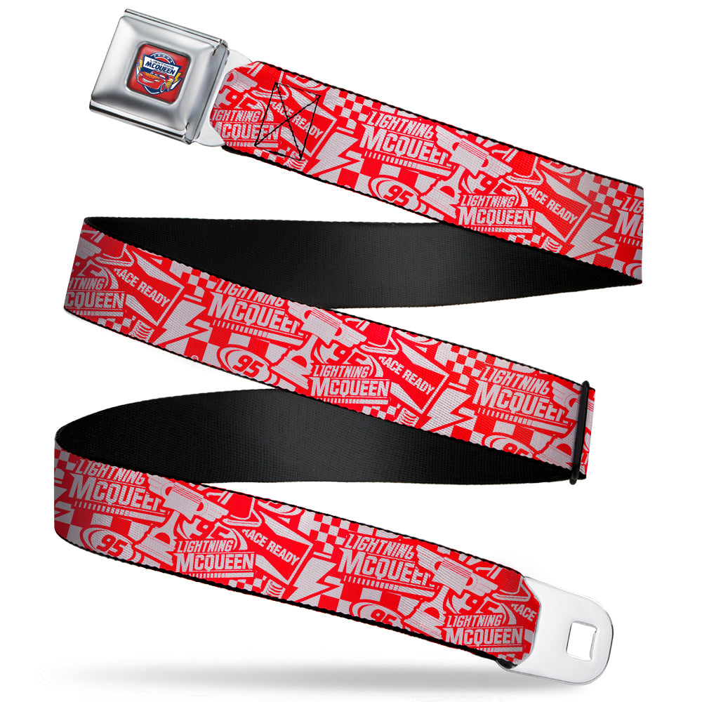 Cars 3 LIGHTNING MCQUEEN Pose3 + 95 Full Color Red Blue White Yellow Seatbelt Belt - Cars 3 LIGHTNING MCQUEEN Icons Collage White/Red Webbing