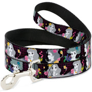 Dog Leash - Princess Silhouettes Dots Black/Purple/Gray/Multi Color