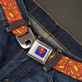 Superman Full Color Blue Seatbelt Belt - Super Shield Stacked Yellow/Red Webbing