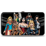 Hinged Wallet - Justice League 7-Superheroine Group Pose + RELAX WE GOT THIS Stripe Black Gray