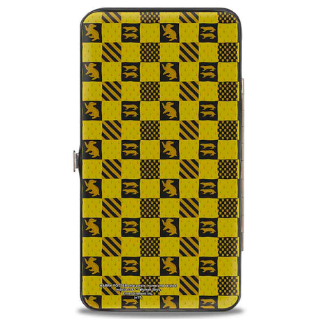 Hinged Wallet - Harry Potter HUFFLEPUFF Crest Heraldry Checkers Golds Black