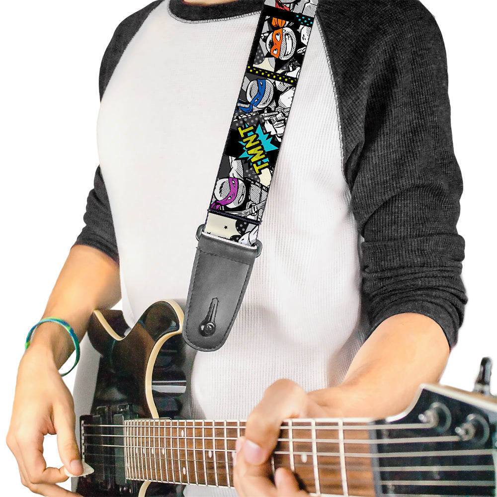 Guitar Strap - Classic TMNT Action Poses Action Bubbles Dots Blues