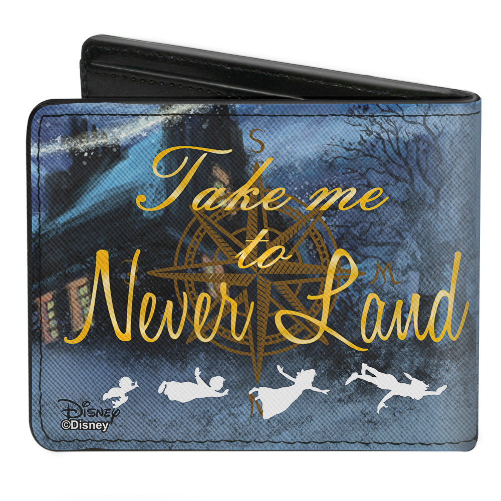 Bi-Fold Wallet - Peter Pan Flying Scene + TAKE ME TO NEVERLAND Blues Golds White