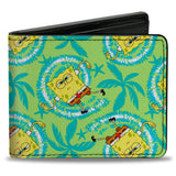 Bi-Fold Wallet - SpongeBob Wavy Noodle Arm Pose Tropical Tie Dye Green Blue White