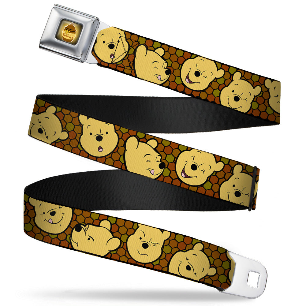 HUNNY Pot Full Color Black Browns Seatbelt Belt - Winnie the Pooh Expressions/Honeycomb Black/Browns Webbing