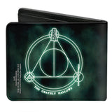 Bi-Fold Wallet - THE DEATHLY HALLOWS Cloak Stone Wand Trinity Black Greens