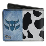 Bi-Fold Wallet - Toy Story Woody Denim Cowboy Bull Icon Cow Print White Black