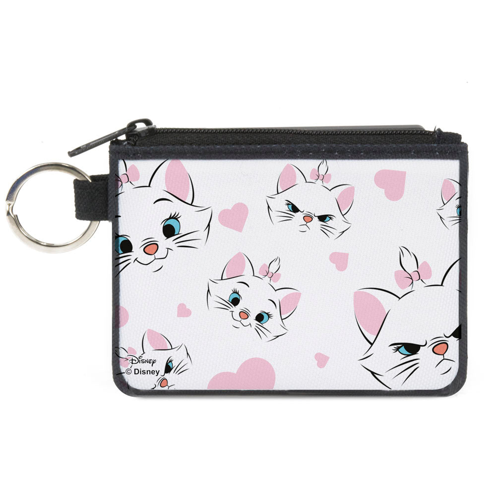 Canvas Zipper Wallet - MINI X-SMALL - Aristocats Marie Expressions Hearts Scattered White Pink