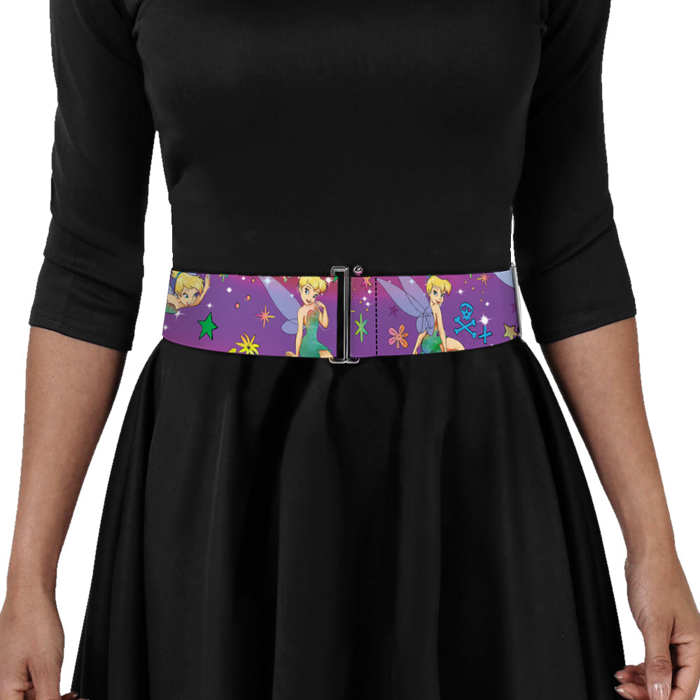 Cinch Waist Belt - Tinker Bell Poses Flowers Stars Skull Purple