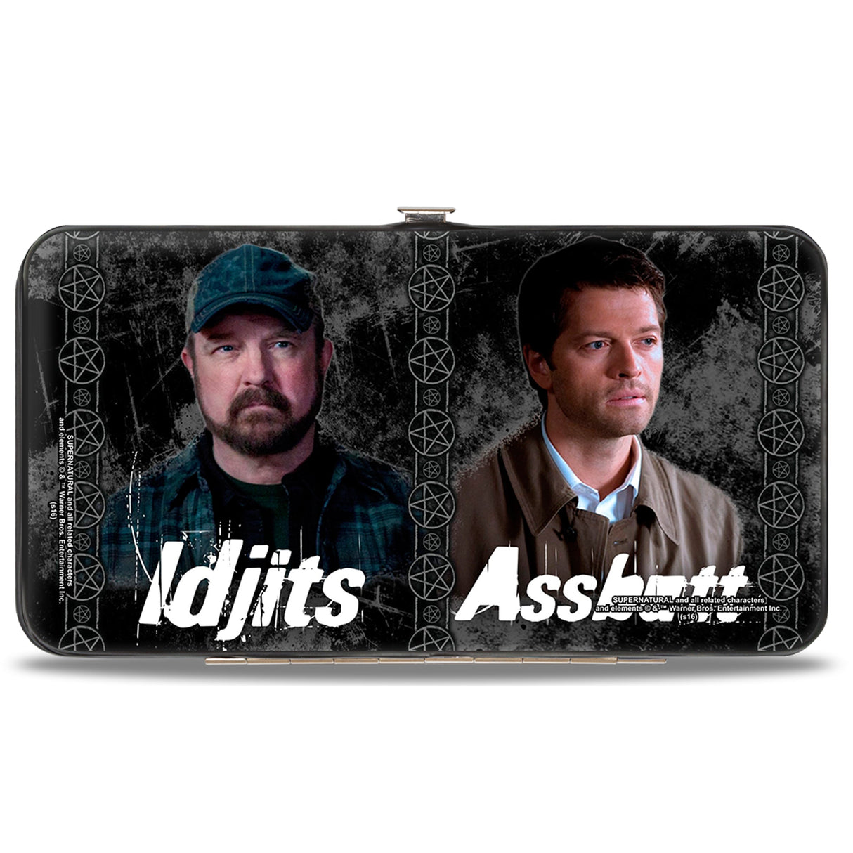 Hinged Wallet - SUPERNATURAL 4-Character Poses BITCH-JERK + IDJITS ASSBUTT Black Grays White