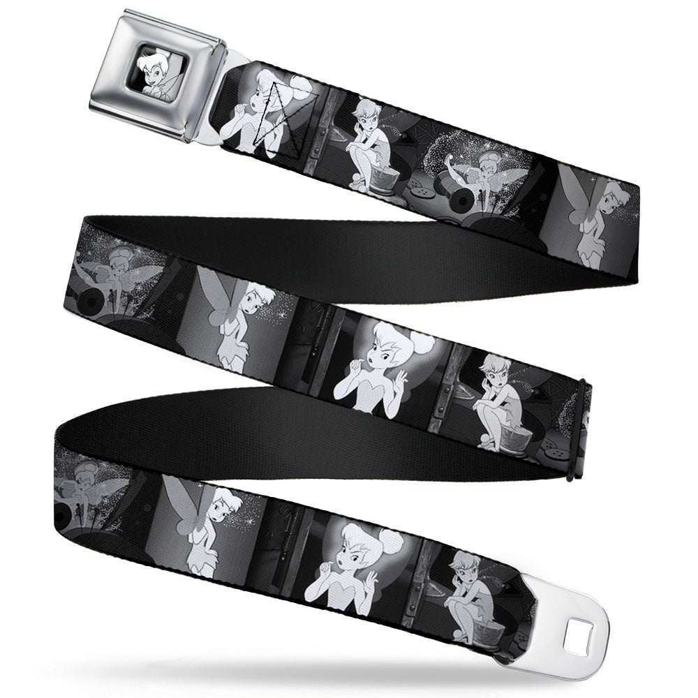 Tinker Bell CLOSE-UP Full Color Black White Seatbelt Belt - Tinker Bell Scenes Black/White Webbing