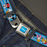 DISNEY Signature Full Color Blue/White Seatbelt Belt - Disney The Sensational Six Smiling Faces Stripe Blues Webbing