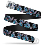 Stitch Face Sketch CLOSE-UP Full Color Black Seatbelt Belt - Stitch Poses/Hibiscus Sketch Black/Gray/Blue Webbing