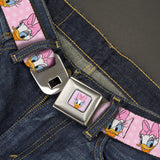 Daisy Duck Smiling Expression Full Color Pink Seatbelt Belt - Daisy Duck 2-Expressions/Dots Pinks Webbing