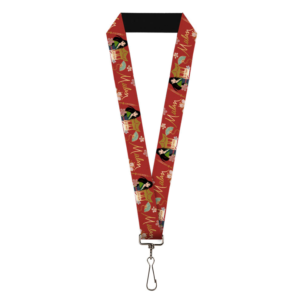 Lanyard - 1.0" - Mulan Gazebo Pose with Flowers and Script Red Golds