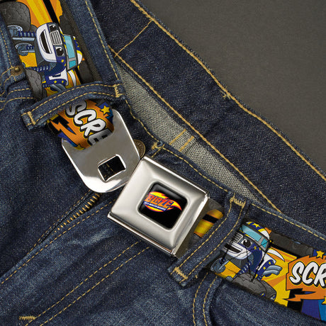 BLAZE AND THE MONSTER MACHINES Logo Full Color Black/Orange/Yellow/Purple Seatbelt Belt - 3-Monster Machine Scene Blocks/Quotes Webbing