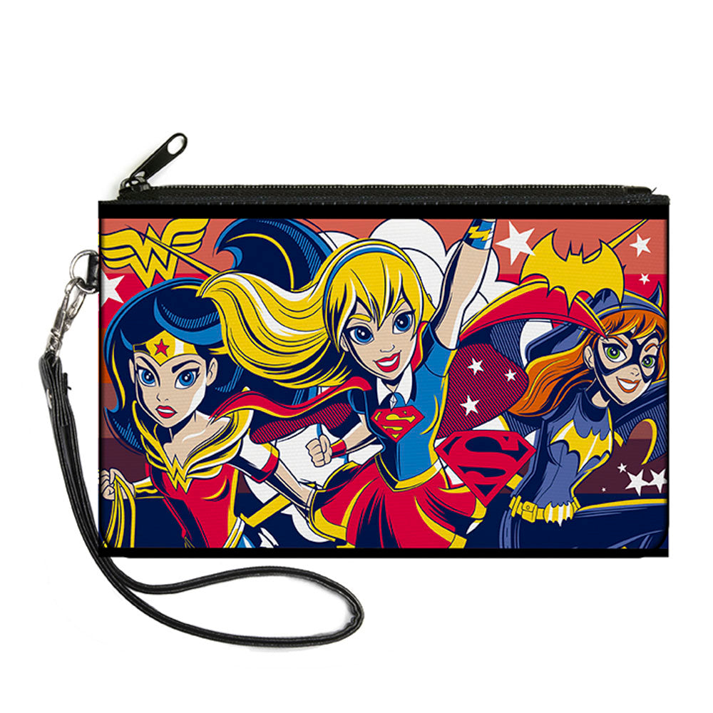 Canvas Zipper Wallet - LARGE - DC Super Hero Girls Trio Group Pose Logo Reds Blues