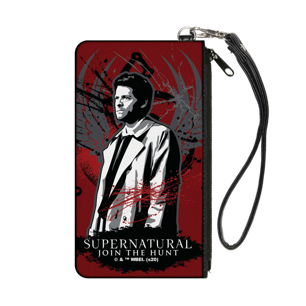 Canvas Zipper Wallet - SMALL - Supernatural Castiel Angel Wings Pose Reds Grays Black