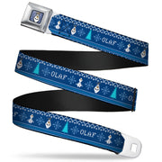 Olaf Face Snowflakes Stitch Full Color Blues White Seatbelt Belt - Olaf/Snowflakes Stitch Blues/White Webbing