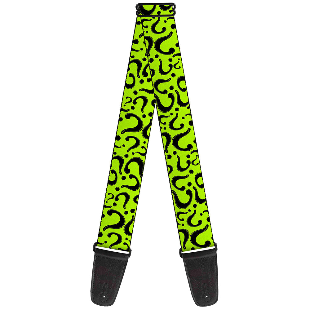 Guitar Strap - Question Mark Scattered Lime Green Black