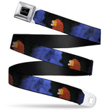 Disney THE LION KING Logo Full Color Black/White Seatbelt Belt - The Lion King Mufasa Ghost & Simba Pose Black/Blues Webbing