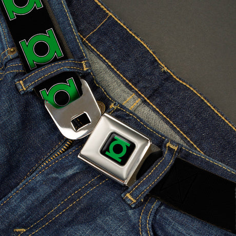 Green Lantern Logo CLOSE-UP Black Green Seatbelt Belt - Green Lantern Logo Black/Green Webbing