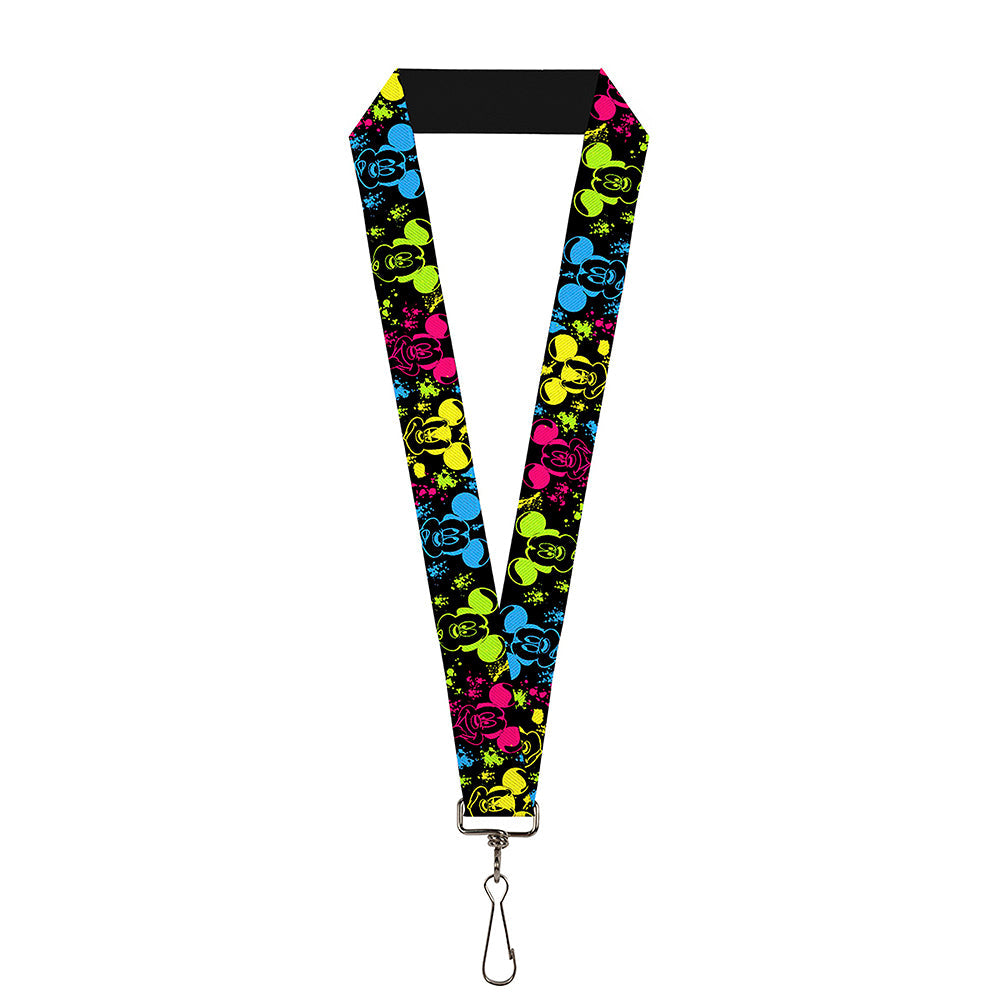 Lanyard - 1.0" - Mickey Expressions Paint Splatter Black Multi Neon