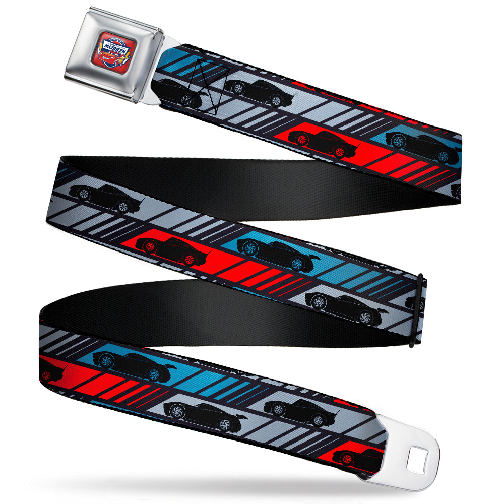 Cars 3 LIGHTNING MCQUEEN Pose3 + 95 Full Color Red Blue White Yellow Seatbelt Belt - Cars 3 Car Profile Stripe Blocks Black/Grays/Blue/Red Webbing