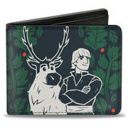 Bi-Fold Wallet - Frozen II Kristoff & Sven Pose + BELIEVE IN THE JOURNEY Leaves Woodcut Black Green White