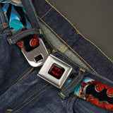 Batman Full Color Black Red Seatbelt Belt - Flashpoint Batman Action Pose2/Shattered Bat Signal/Cityscape Webbing