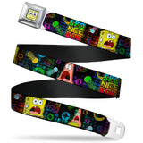 Sponge Bob Face CLOSE-UP Full Color Seatbelt Belt - Surprised SpongeBob & Patrick Starfish/SPONGEBOB/Jellyfish Black/Multi Color Webbing