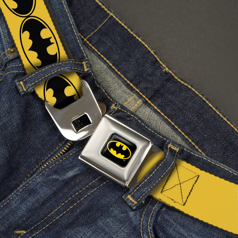 Batman Full Color Black Yellow Seatbelt Belt - Bat Signal-3 Yellow/Black/Yellow Webbing