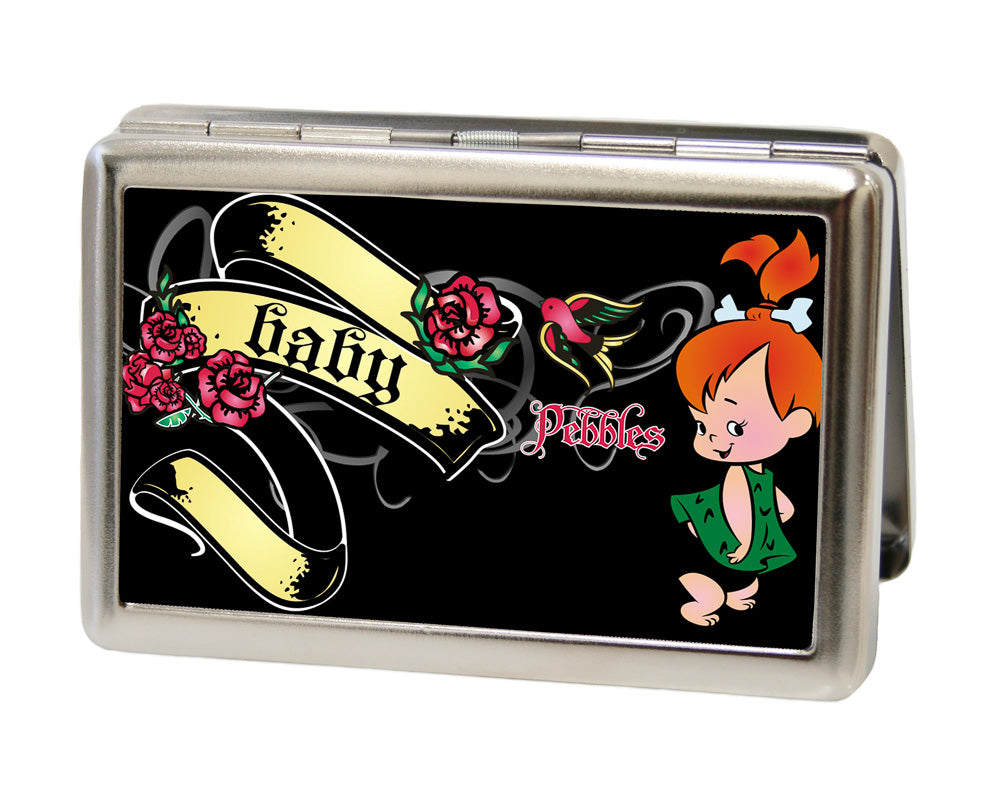 Business Card Holder - LARGE - PEBBLES BABY Tattoo Banner Pose3 FCG Black