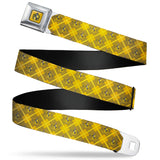 HUFFLEPUFF Crest Full Color Gold Seatbelt Belt - Harry Potter Hufflepuff Crest Plaid Yellows/Gray Webbing