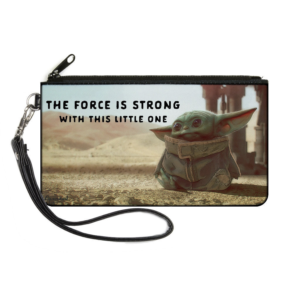 Canvas Zipper Wallet - SMALL - Star Wars The Child Full Body Pose THE FORCE IS STRONG WITH THIS LITTLE ONE Vivid