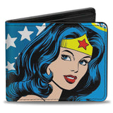 Bi-Fold Wallet - WONDER WOMAN Stars Face Halftone Blues Red Yellow White