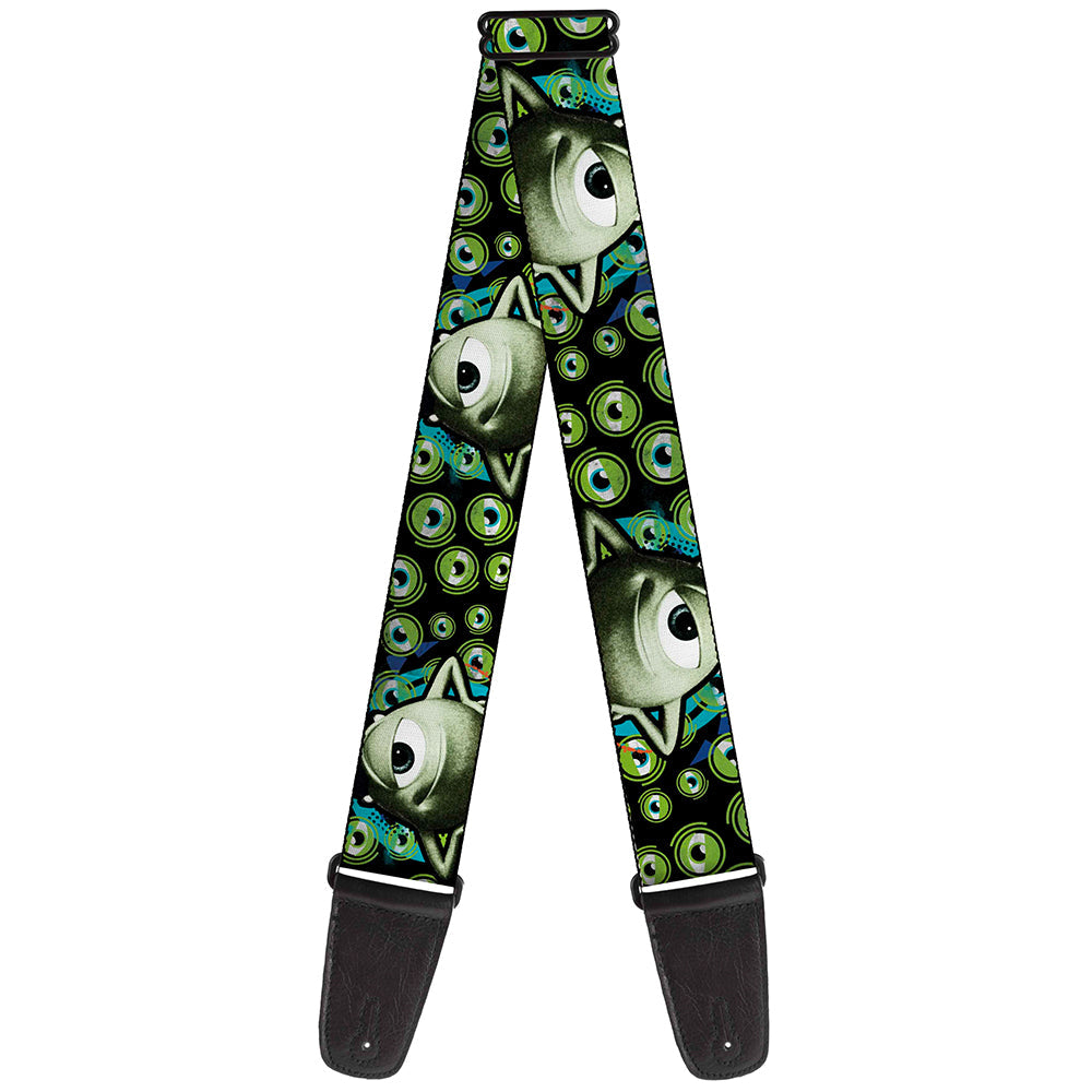 Guitar Strap - Mike Poses Eyeballs Black Greens