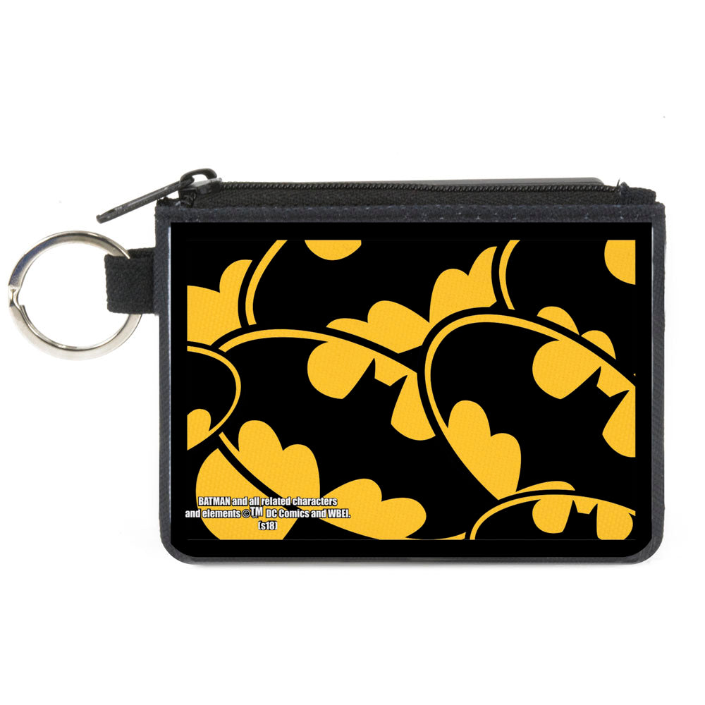 Canvas Zipper Wallet - MINI X-SMALL - Bat Signals CLOSE-UP Stacked Yellow Black