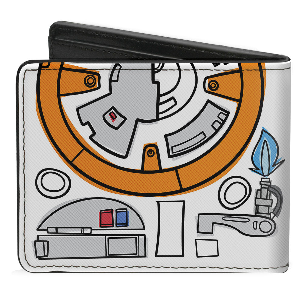 Bi-Fold Wallet - Star Wars BB-8 Bounding Parts3 White Black Grays Orange