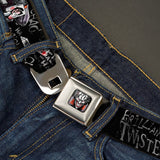 Joker Face Stare Full Color Seatbelt Belt - Joker BRILLIANTLY TWISTED PSYCHO 2-Poses/Cards Black/Grays Webbing