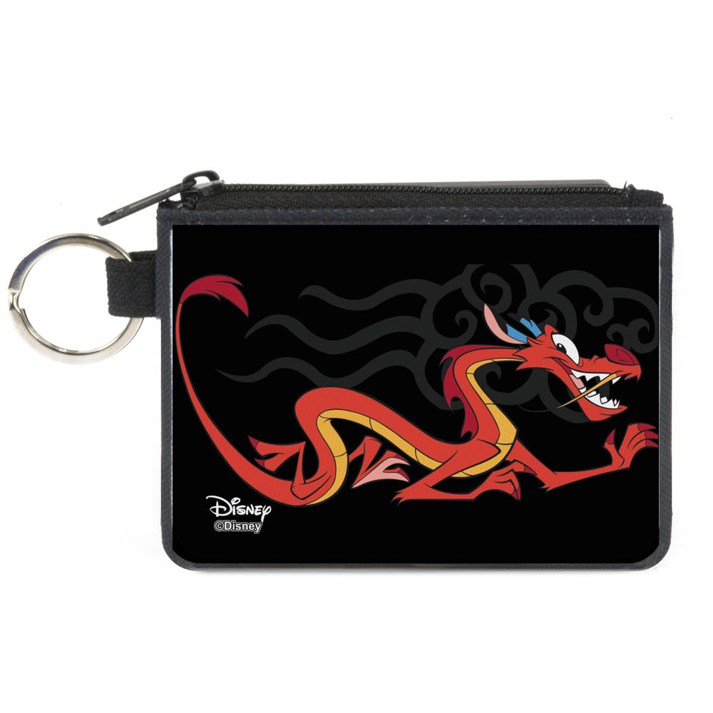 Canvas Zipper Wallet - MINI X-SMALL - Mulan Mushu Dragon Pose Fire Icon Black Gray