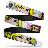 Superman Black Silver Seatbelt Belt - SUPERGIRL w/Face CLOSE-UP Webbing