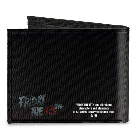 Canvas Bi-Fold Wallet - Jason Mask3 CLOSE-UP + FRIDAY THE 13th Black Grays Red