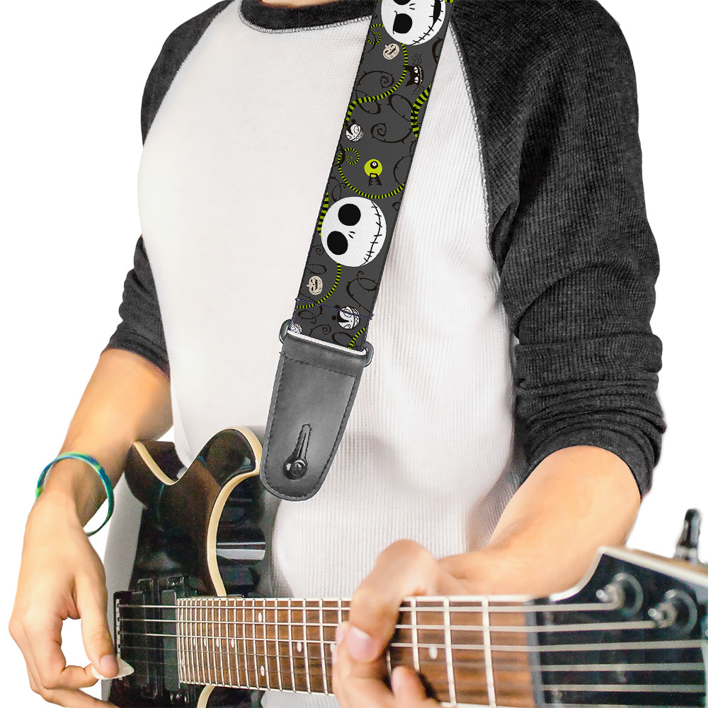 Guitar Strap - Nightmare Before Christmas Jack Expressions Halloween Elements Gray