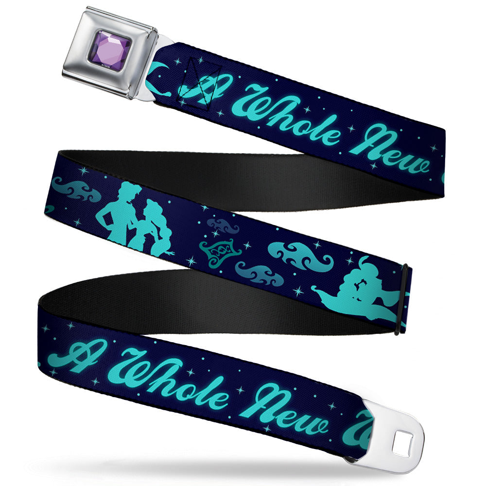 Princess Gem CLOSE-UP Full Color Purple Seatbelt Belt - Aladdin & Jasmine Silhouette A WHOLE NEW WORLD Webbing