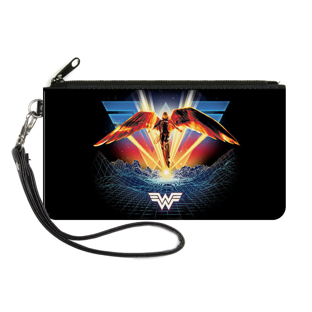 Canvas Zipper Wallet - LARGE - Wonder Woman 1984 Golden Armor Pose WW Logo Topography Black Blues Reds Yellows