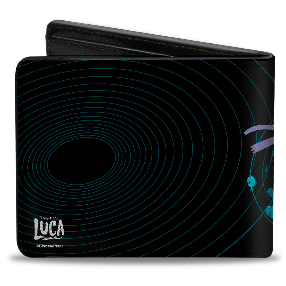 Bi-Fold Wallet - Luca and Alberto Sea Monsters FOLLOW MY LEAD Swimming Pose Black Blues