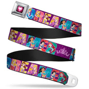 Princess Gem Heart Full Color Black Pink Seatbelt Belt - Disney DREAMER 7-Sparkling Princesses/Tiara Purple/White Webbing