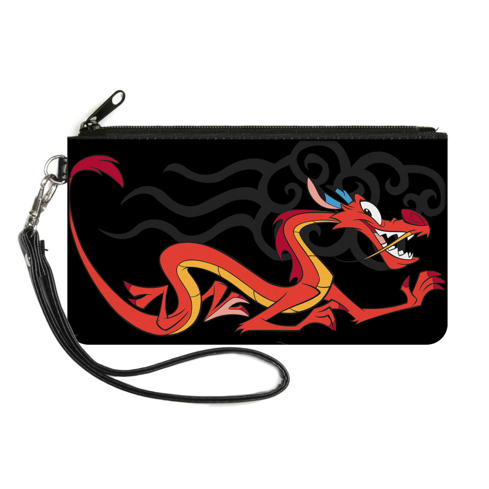 Canvas Zipper Wallet - LARGE - Mulan Mushu Dragon Pose Fire Icon Black Gray